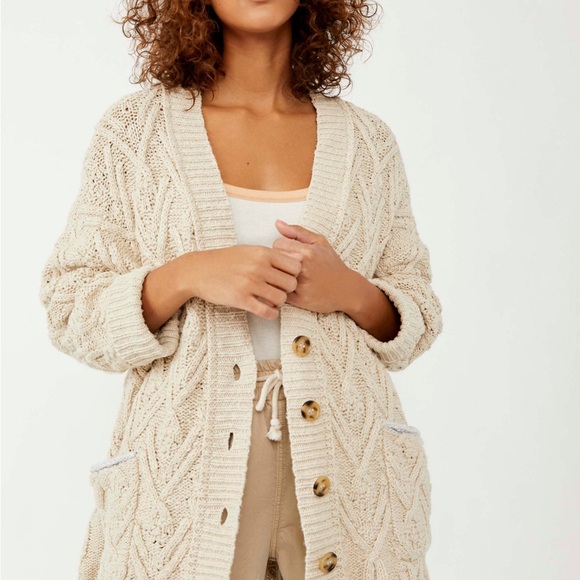Free People Montana Cream Cable Knit Cardigan - Picture 4 of 5